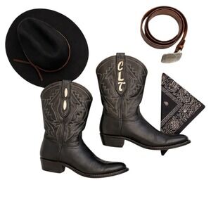 Loveless Custom Handmade Women's Cowboy Boots CLT Embroidered Black Size 8.5–9